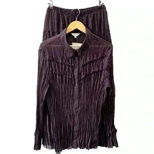 Vintage Maxi  Skirt Blouse 2PC Set Plisse Pleated Purple Metallic 22/24W NEW